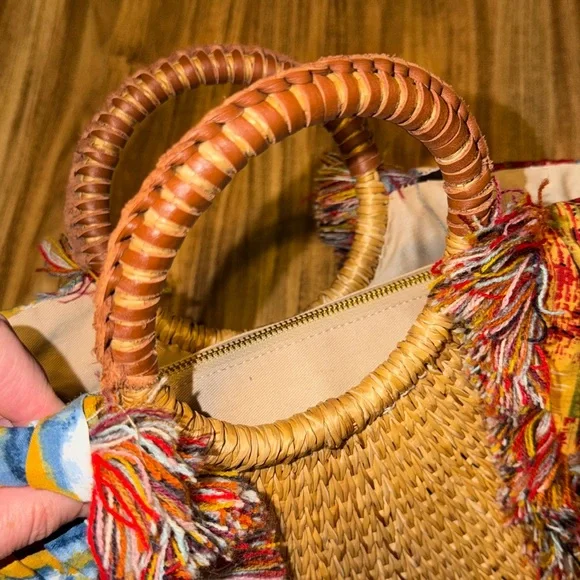 Sam Edelman women’s purse hand bag Adira straw tote Aztec multi fabric boho - Picture 4 of 9